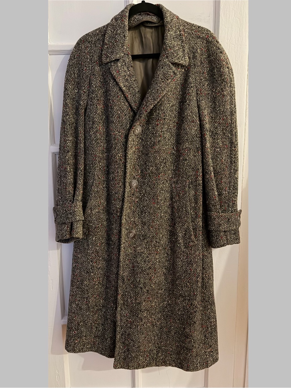 Vintage Dunbrook Men's/Unisex Oversized Wool Tweed Pea Coat in Charcoal w/ Fleck